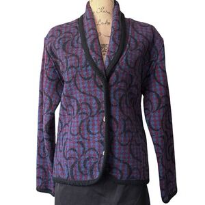 Womens S Vintage Cardigan Wool Warm Career Blazer Diamond Print Retro Academia